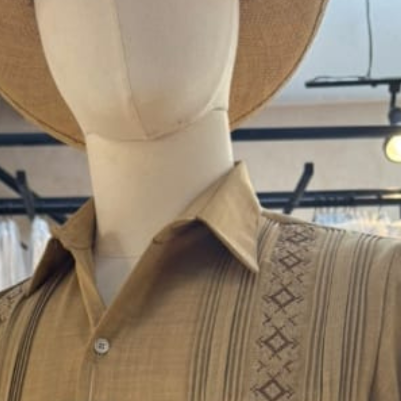 Guayabera Camel Brodée Manches Courtes