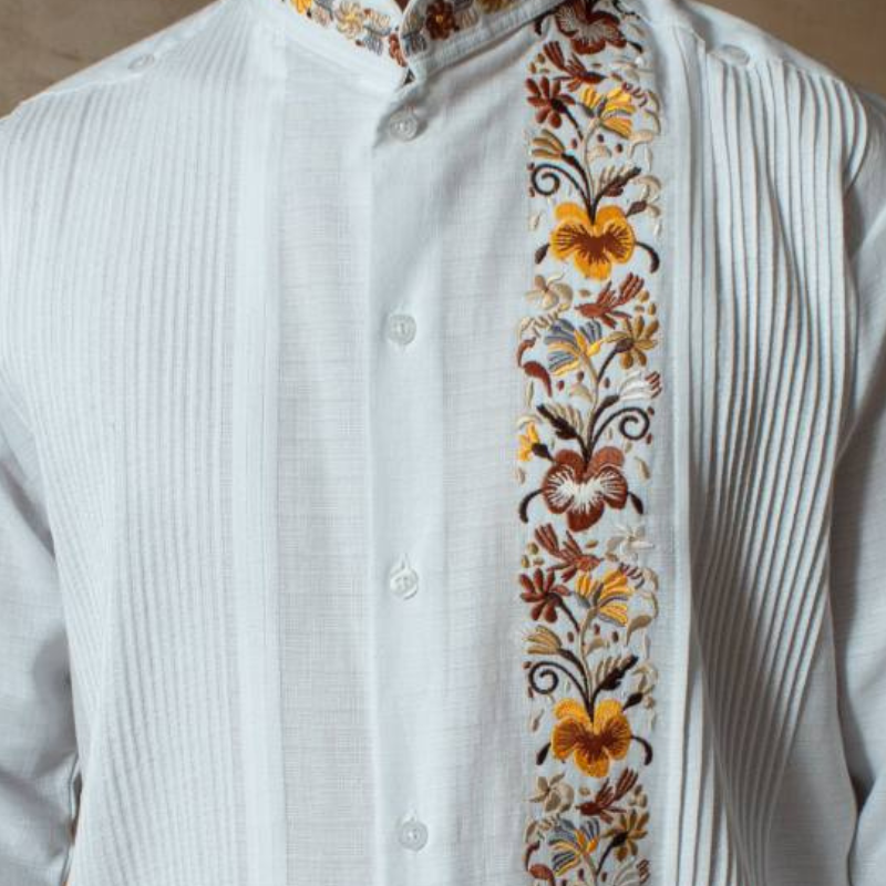 Guayabera mexicaine brodée marron homme