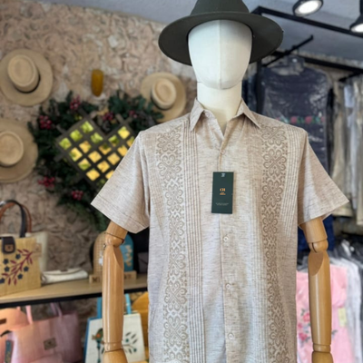 Guayabera crème brodée manches courtes homme