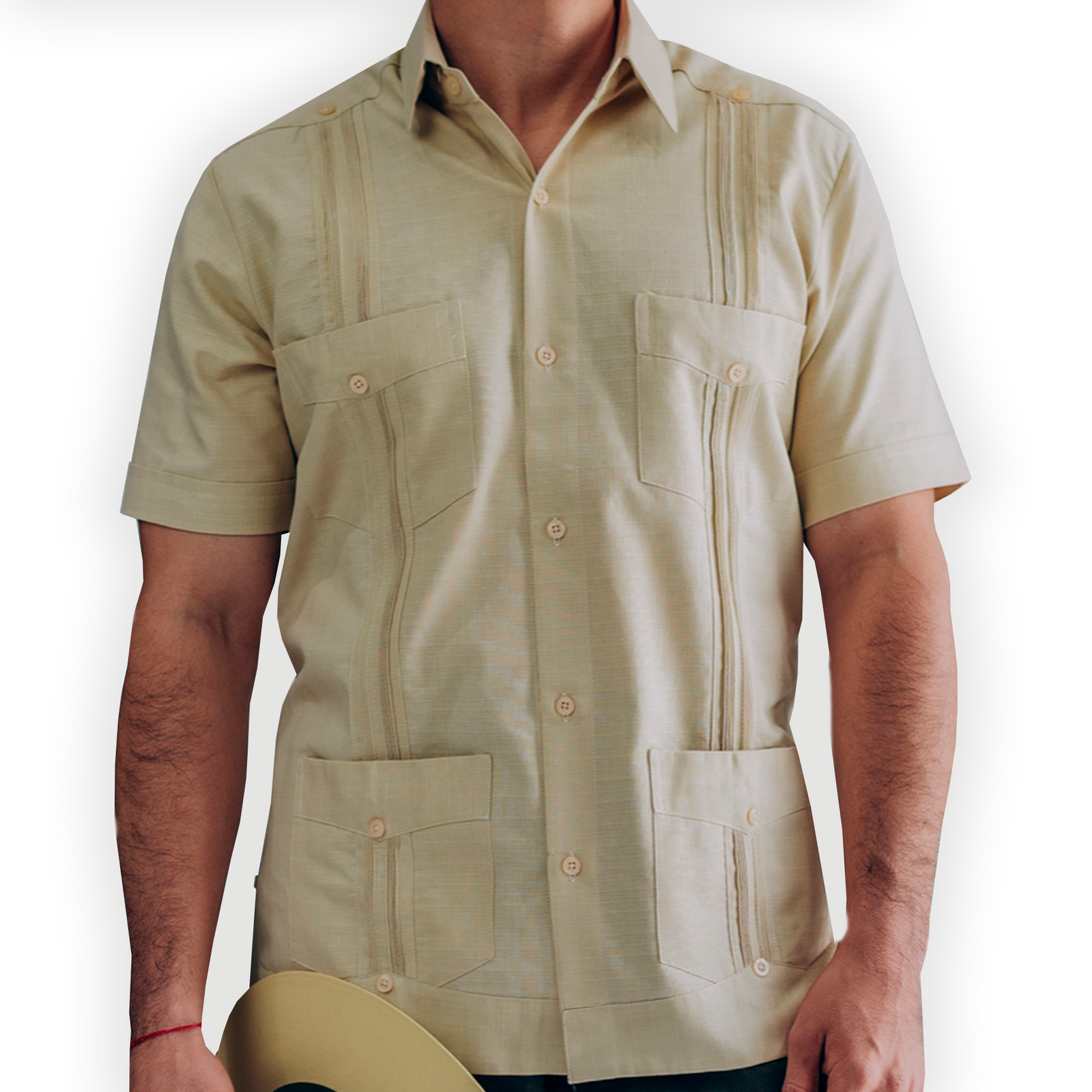 Guayabera cubaine beige à manches courtes