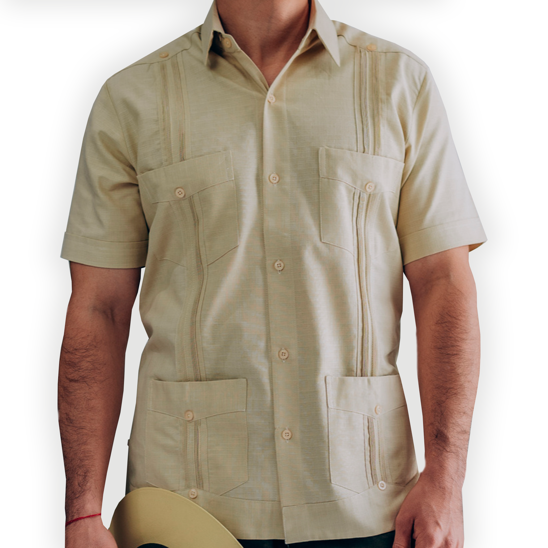 Guayabera cubaine beige à manches courtes