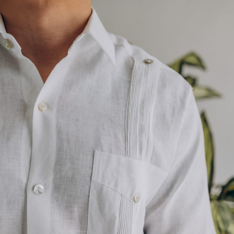 Guayabera Cubaine Blanche 100% Lin