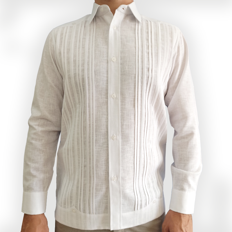 Guayabera de mariage blanche pour homme, manches longues et col formel