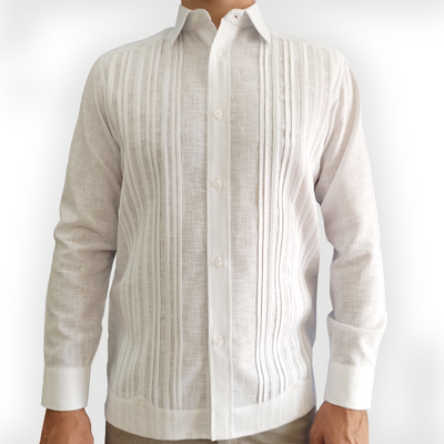 Guayabera de mariage blanche pour homme, manches longues et col formel