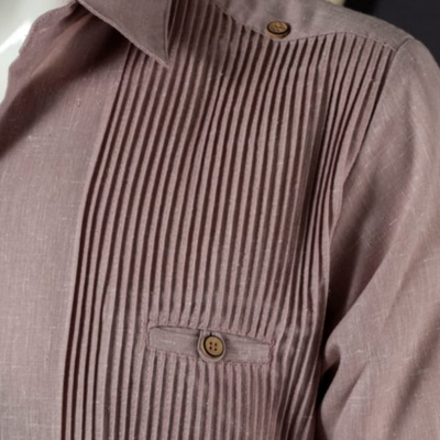 Guayabera en lin et coton rose pâle