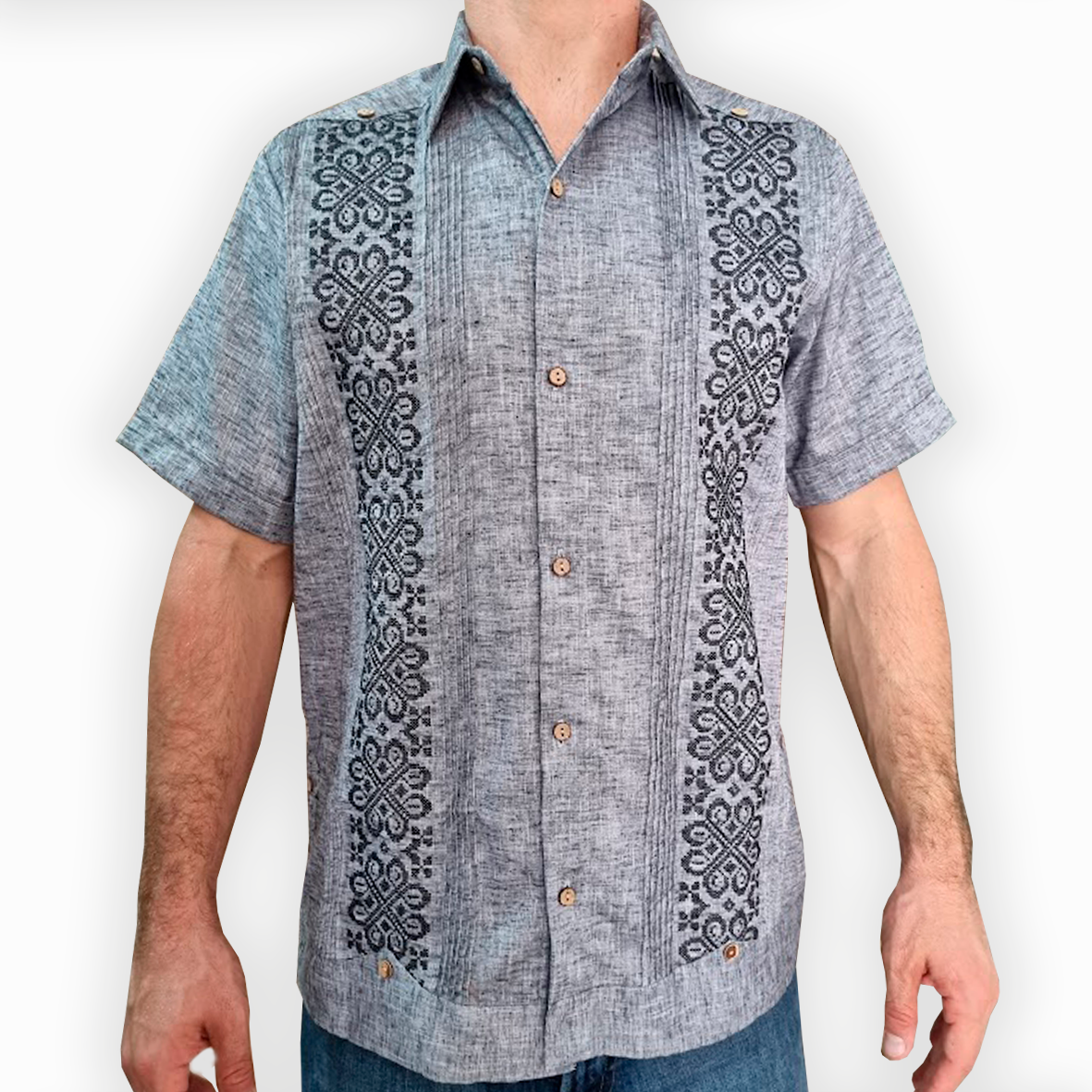 Guayabera grise pour homme à manches courtes brodée – Casa Habana