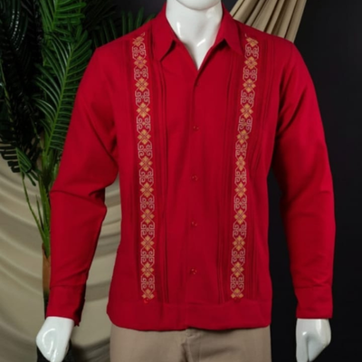 Guayabera homme rouge Casa Habana – chemise artisanale en lin pour homme