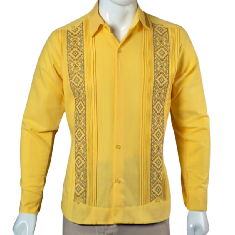 Guayabera jaune en lin brodée à la main