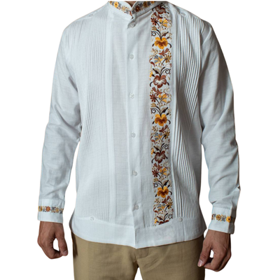 Guayabera mexicaine brodée marron pour mariage