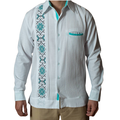 Guayabera mexicaine brodée turquoise pour mariage