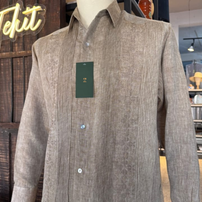 Guayabera présidentielle beige 100% lin homme