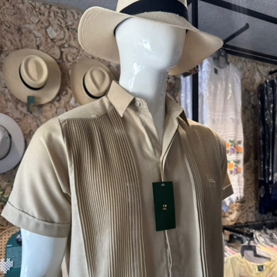 Guayabera présidentielle beige manches courtes homme