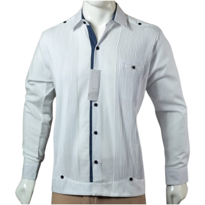 Guayabera présidentielle blanche avec boutons noirs