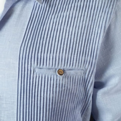 Guayabera présidentielle bleu clair manches longues