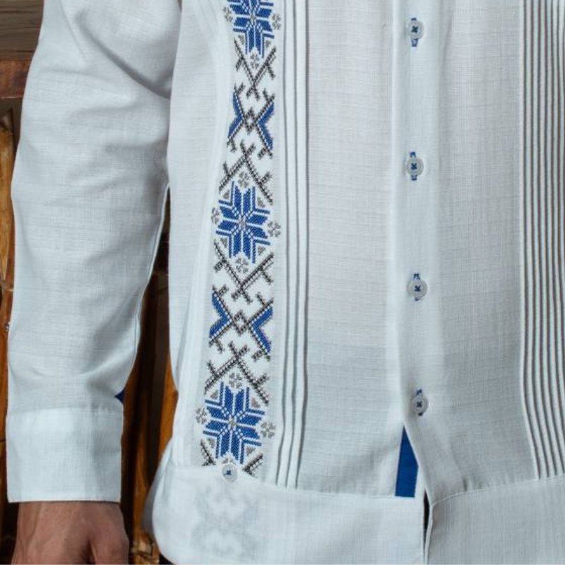 Guayabera présidentielle bleue pour mariage et cérémonie