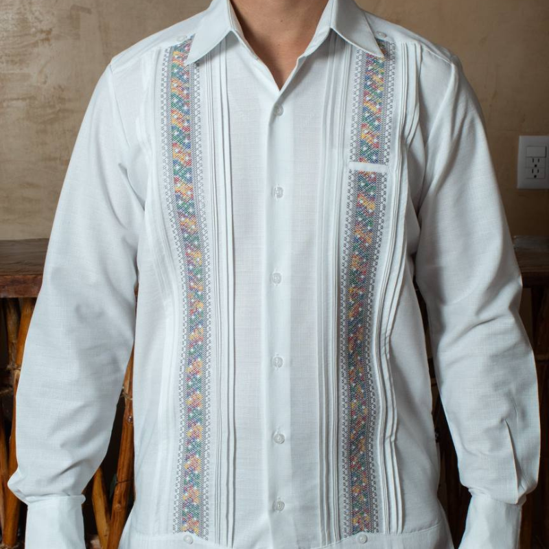Guayabera présidentielle brodée multicolore Casa Habana en lin premium