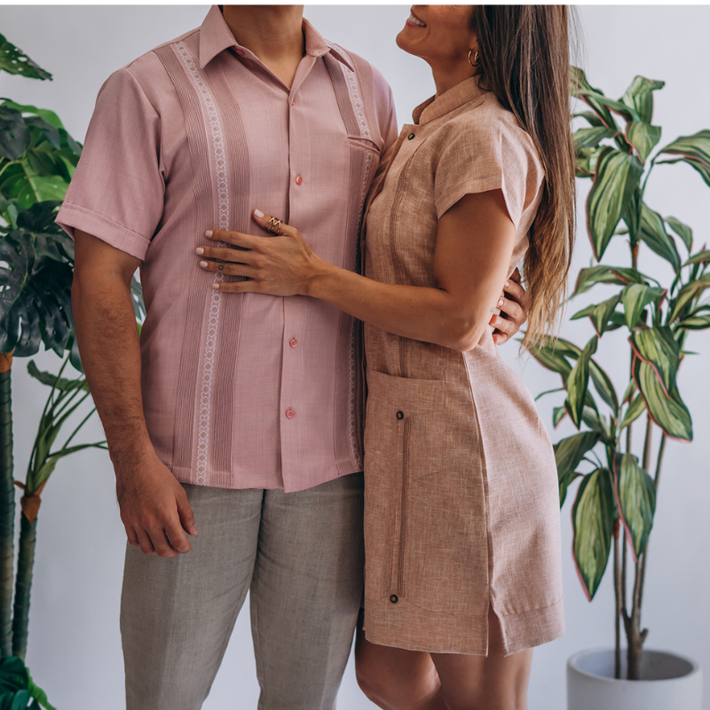 Guayabera Rose Clair Brodée