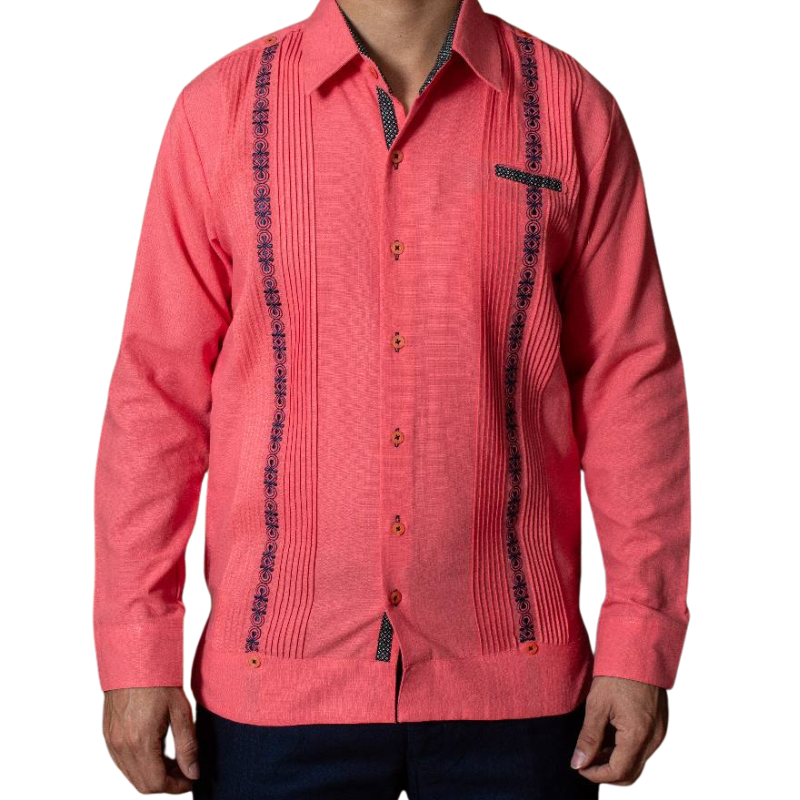 Guayabera rose corail Casa Habana – élégance artisanale et couleur vibrante