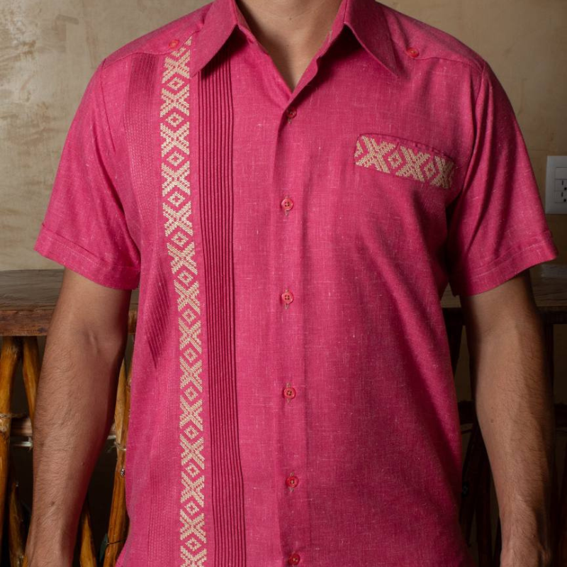 Guayabera rose mexicain Casa Habana – chemise artisanale en lin pour homme
