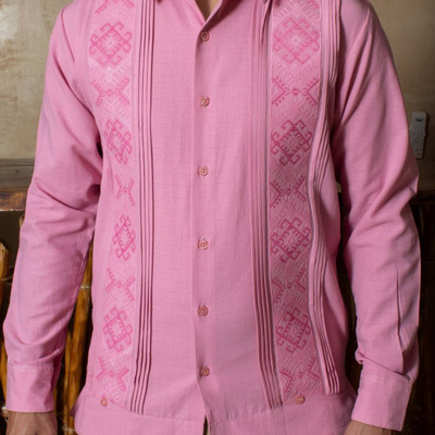 Guayabera rose pastel Casa Habana – chemise artisanale en lin pour homme