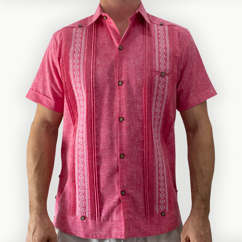 Guayabera rose brodée
