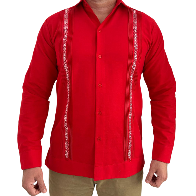 Guayabera rouge manches longues