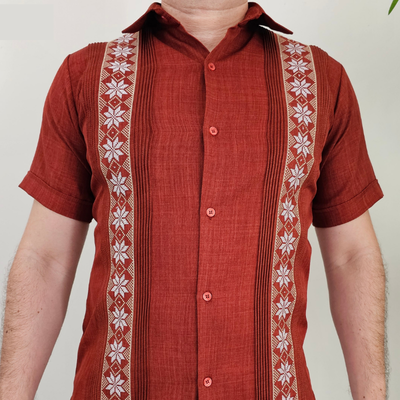 Guayabera rouge brique à manches courtes Casa Habana