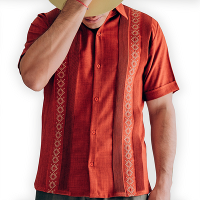 Guayabera rouge brique à manches courtes brodée – Casa Habana