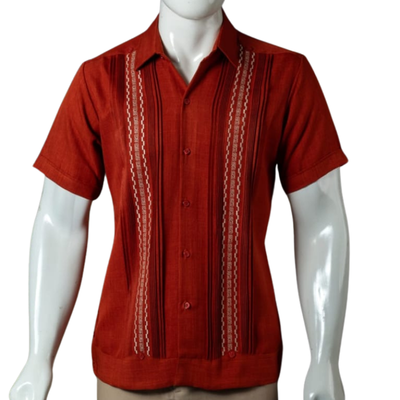 Guayabera rouge brodée artisanale Casa Habana