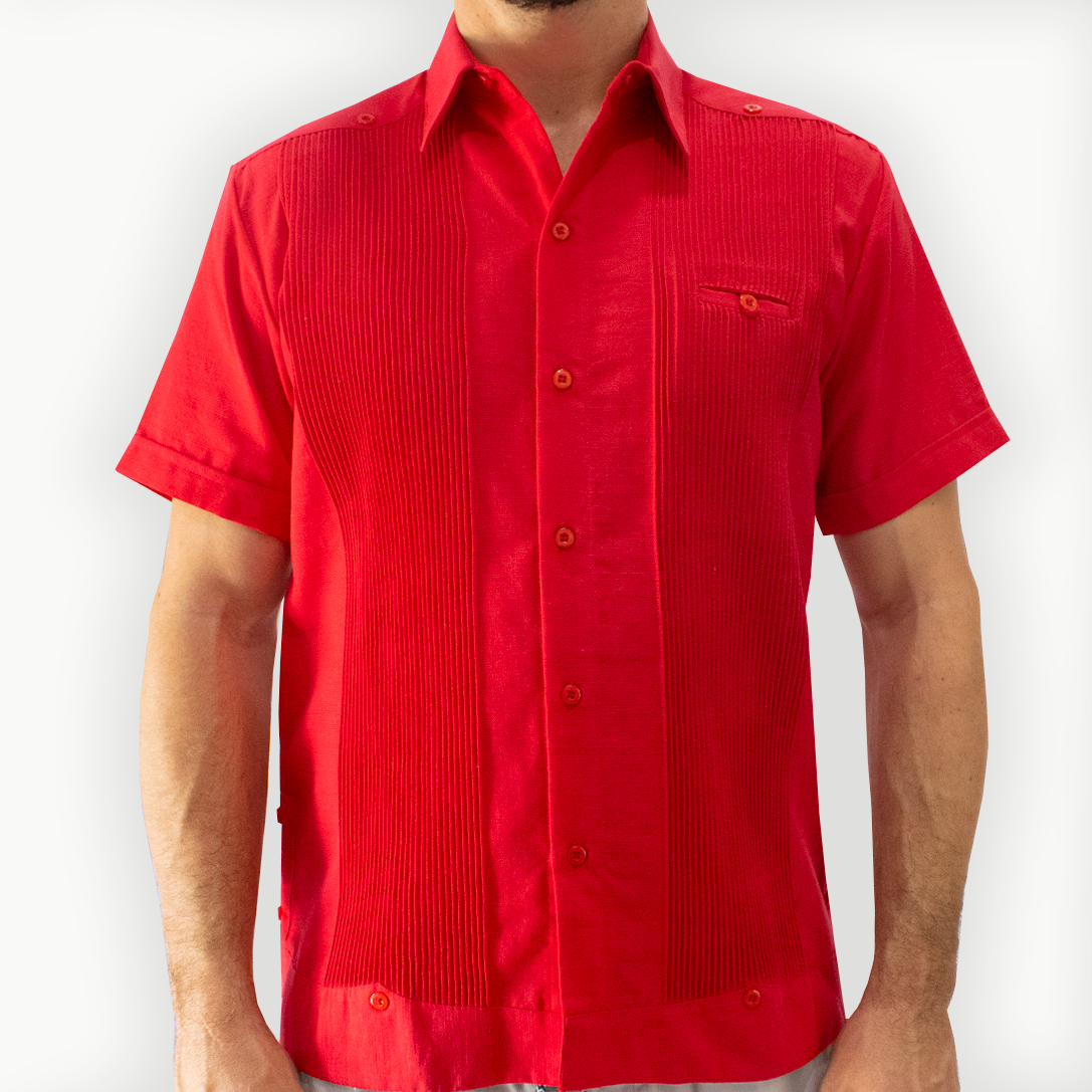 Guayabera rouge à manches courtes