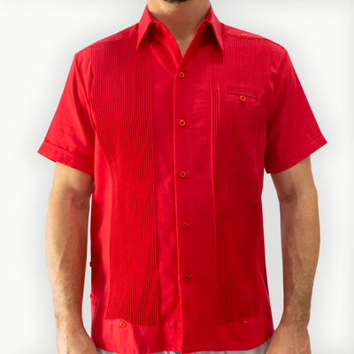 Guayabera rouge homme en lin et coton – manches courtes Casa Habana