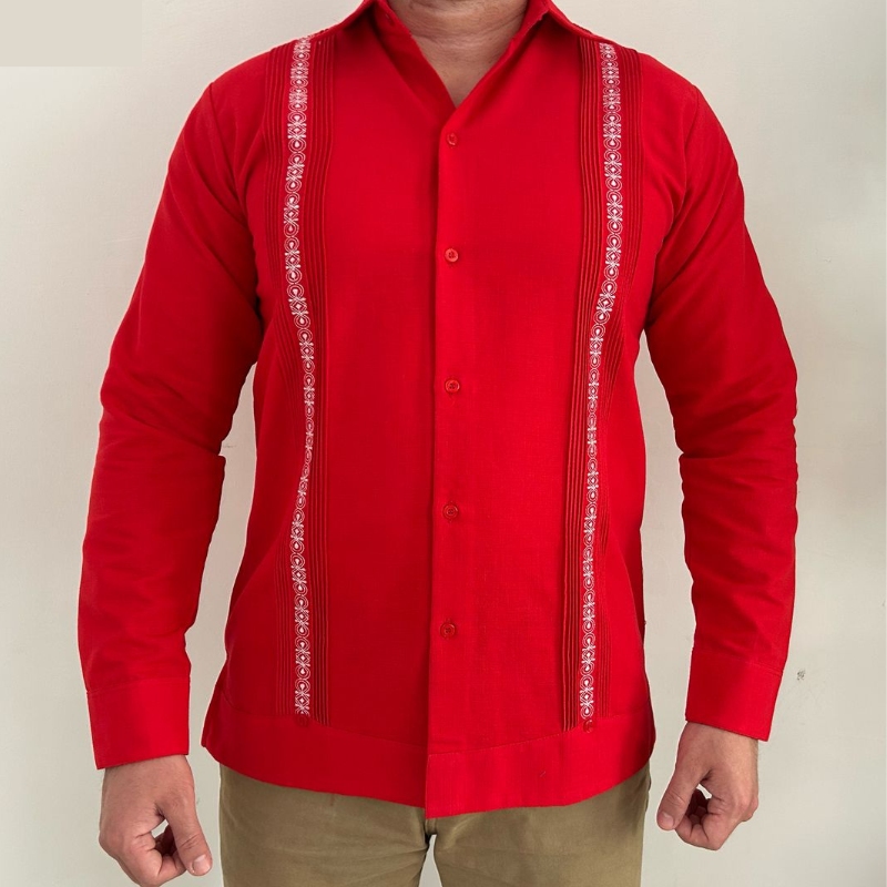 Guayabera rouge manches longues