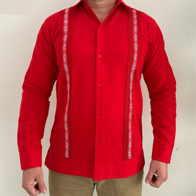 Guayabera rouge à manches longues Casa Habana