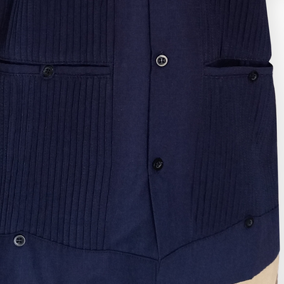 Guayabera traditionnelle bleu marine en lin et coton