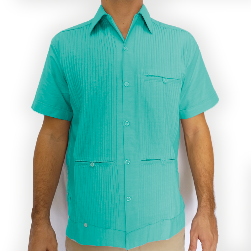 Guayabera vert menthe à manches courtes