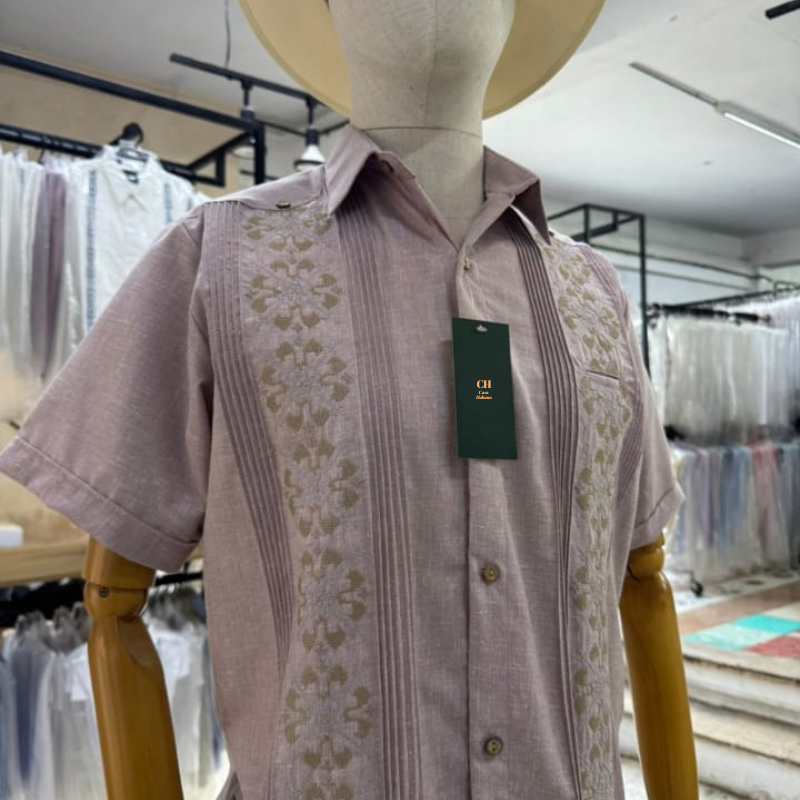 Guayabera Vieux Rose Brodée