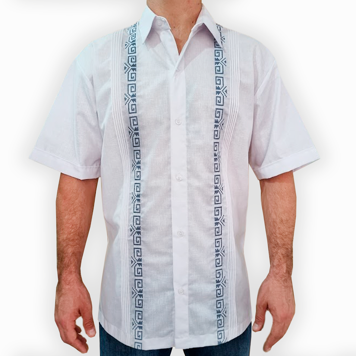 Guayabera en lin à broderie bleue