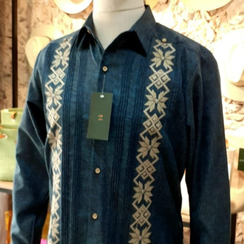 Guayabera Bleu Pétrole Brodée