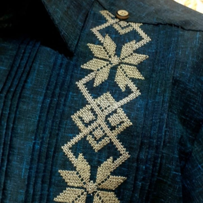 Petrol Blue Embroidered Guayabera shirt
