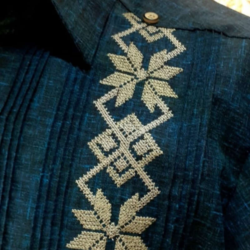 Guayabera Bleu Pétrole Brodée