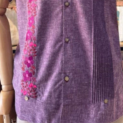chemise Guayabera Violette Brodée Fleurie