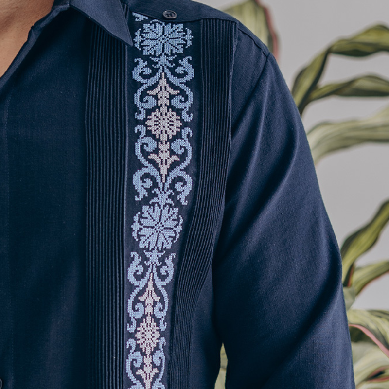 embroidered navy presidential guayabera for men