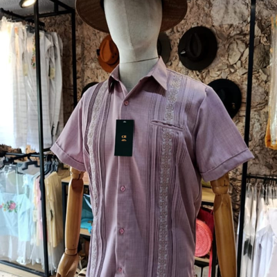 guayabera lavande brodée manches courtes