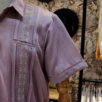 guayabera lavande brodée manches courtes homme