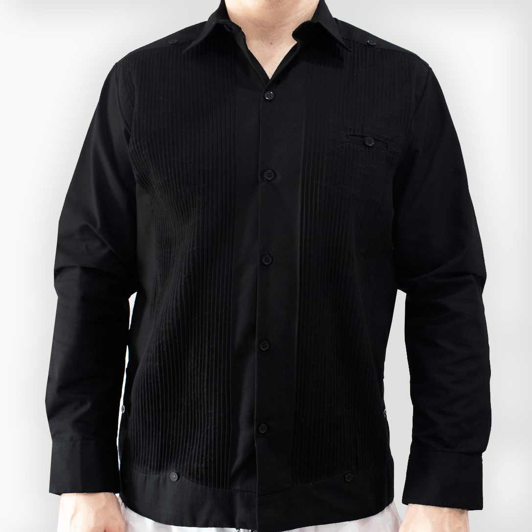 Guayabera Noire Manches Longues