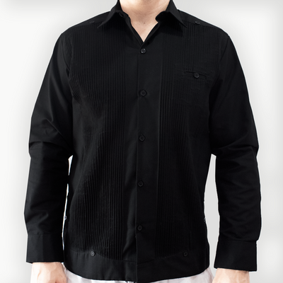 guayabera noire manches longues homme élégante