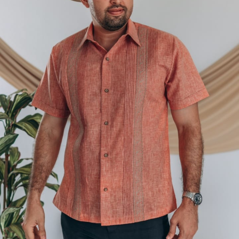 Guayabera Couleur Saumon Brodée