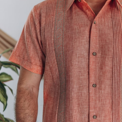 guayabera saumon mariage extérieur homme