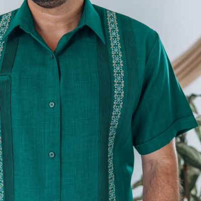 guayabera vert jade manches courtes homme