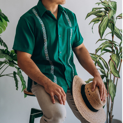 guayabera vert émeraude manches courtes homme